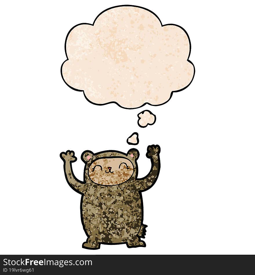 cute cartoon bear and thought bubble in grunge texture pattern style