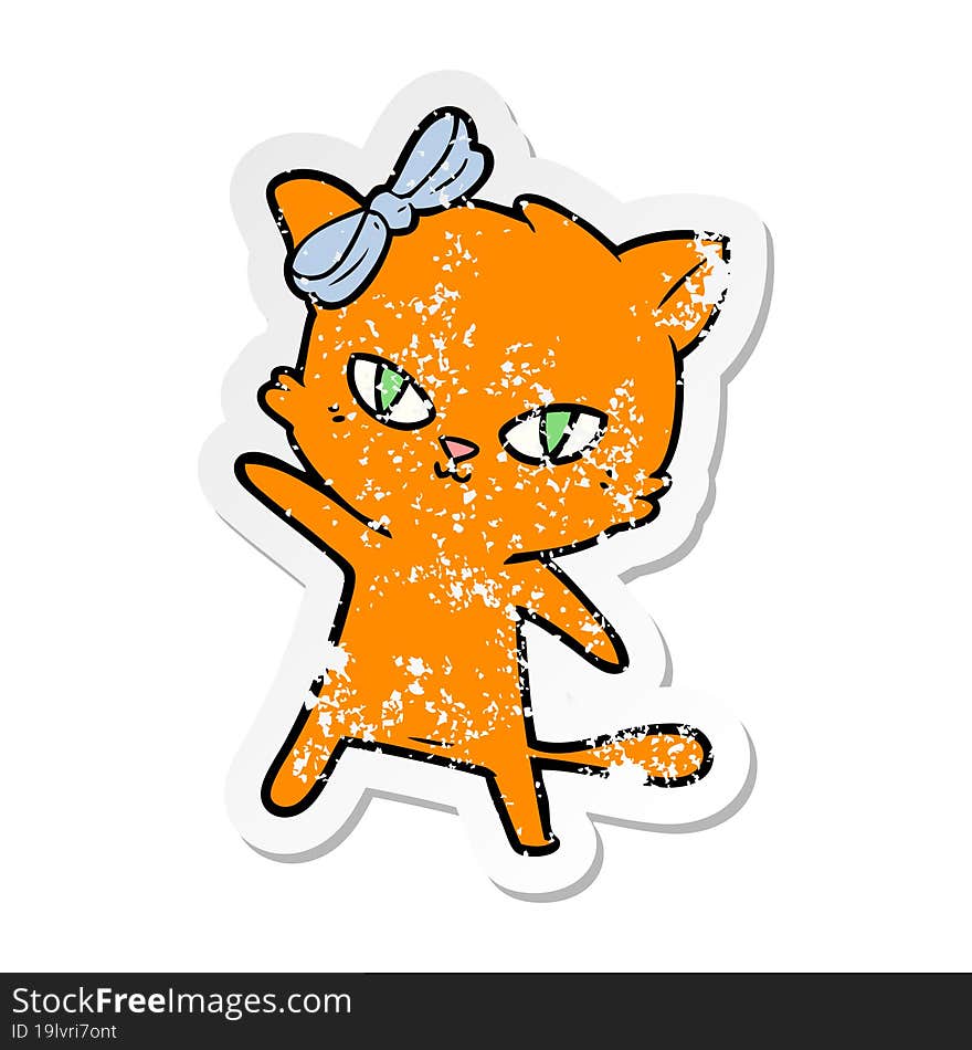 distressed sticker of a cute cartoon cat