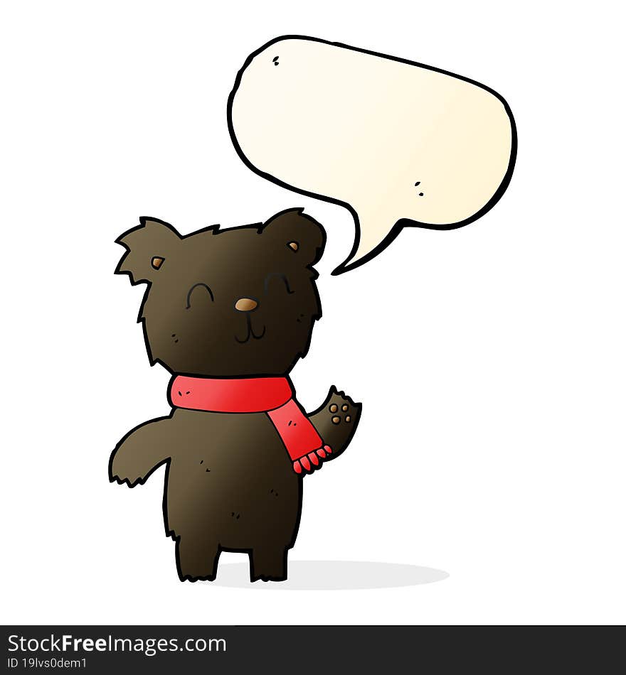 cartoon cute black bear cub with speech bubble