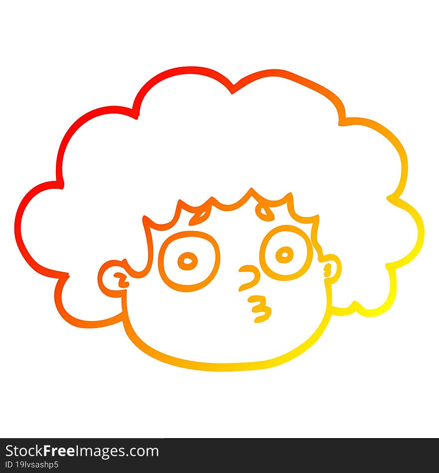 warm gradient line drawing of a cartoon big hair boy