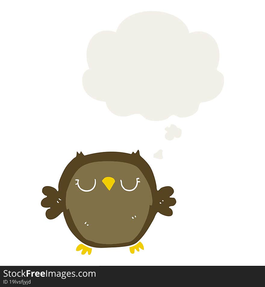 cartoon owl and thought bubble in retro style