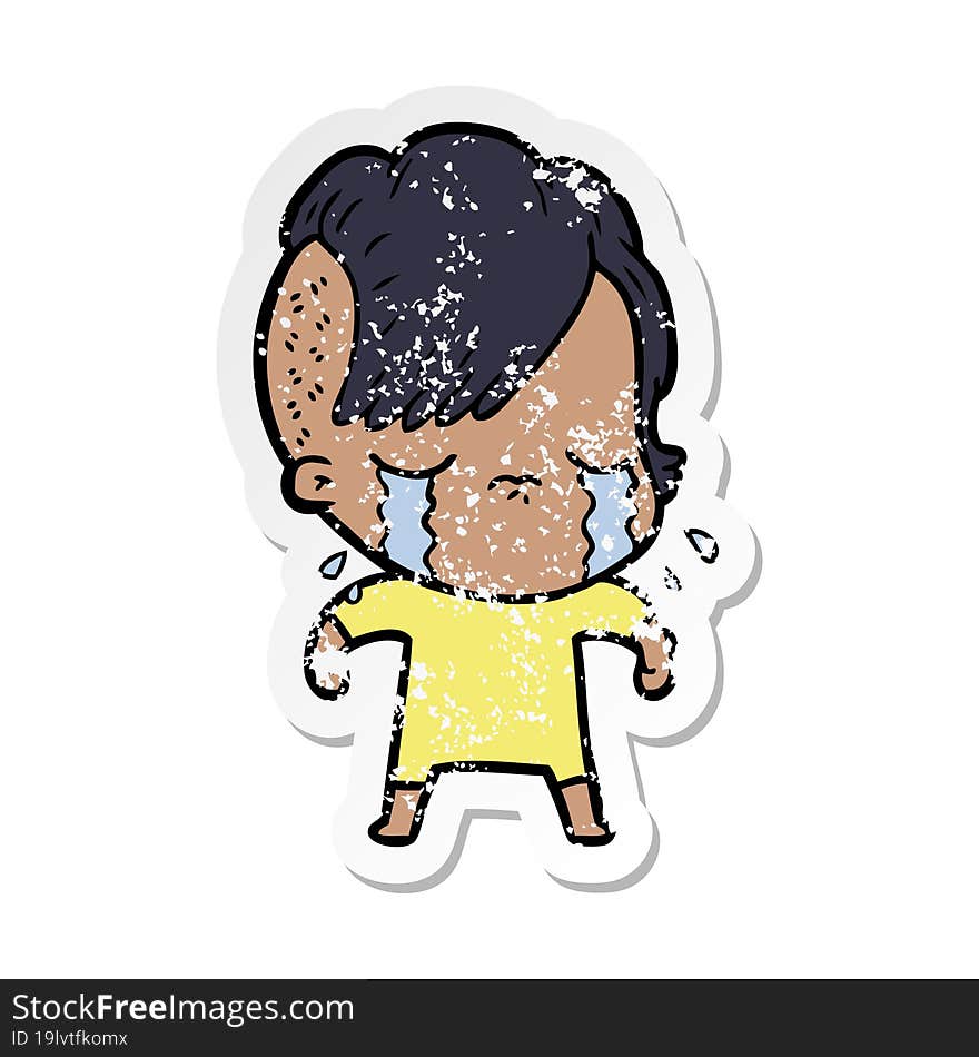 distressed sticker of a cartoon crying girl