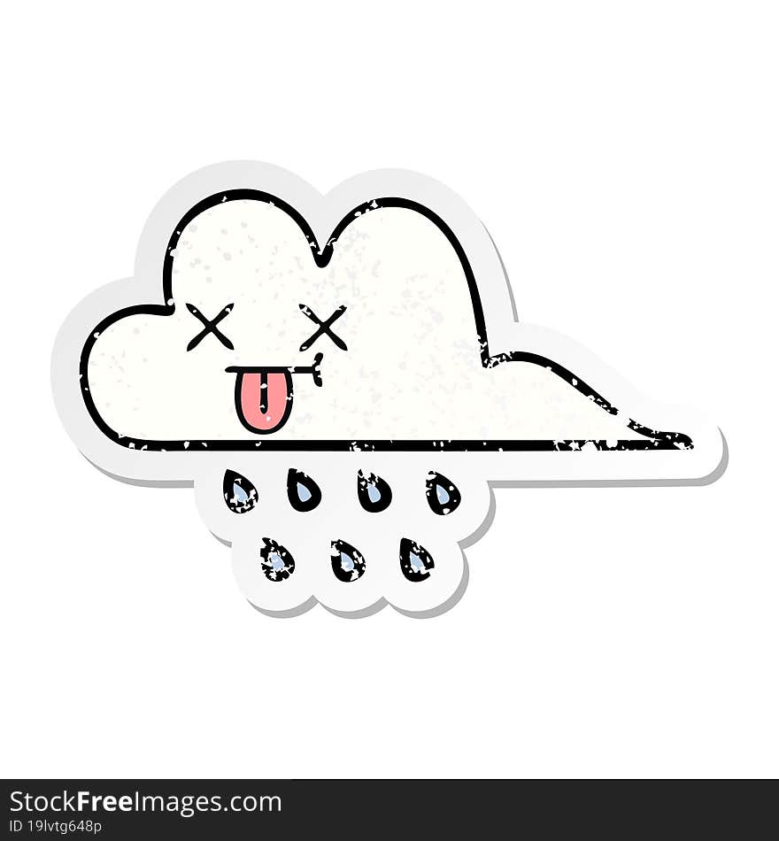 distressed sticker of a cute cartoon rain cloud