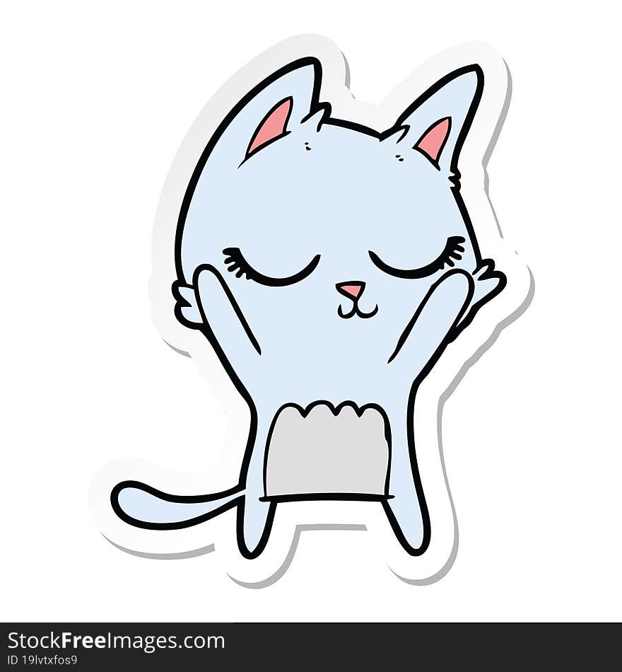 sticker of a calm cartoon cat