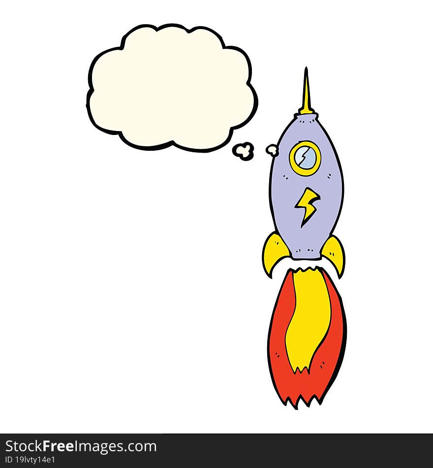 cartoon rocket with thought bubble