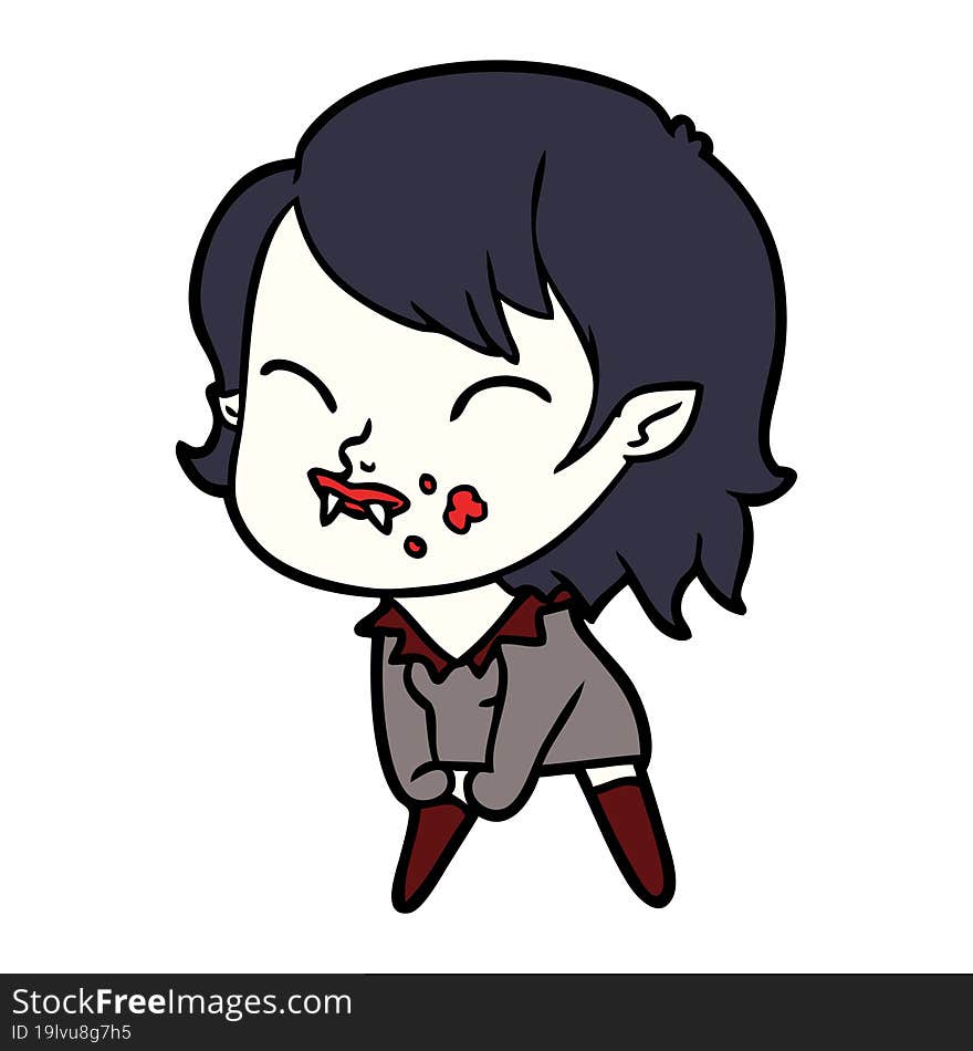 cartoon vampire girl with blood on cheek. cartoon vampire girl with blood on cheek