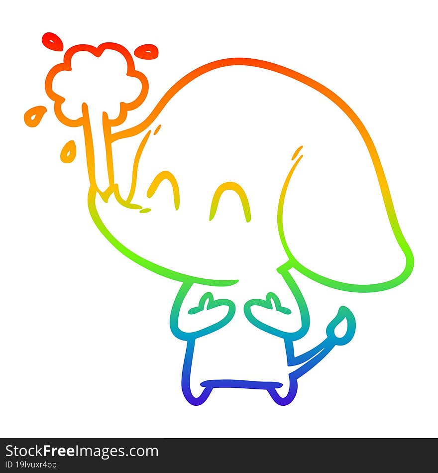 rainbow gradient line drawing cute cartoon elephant spouting water