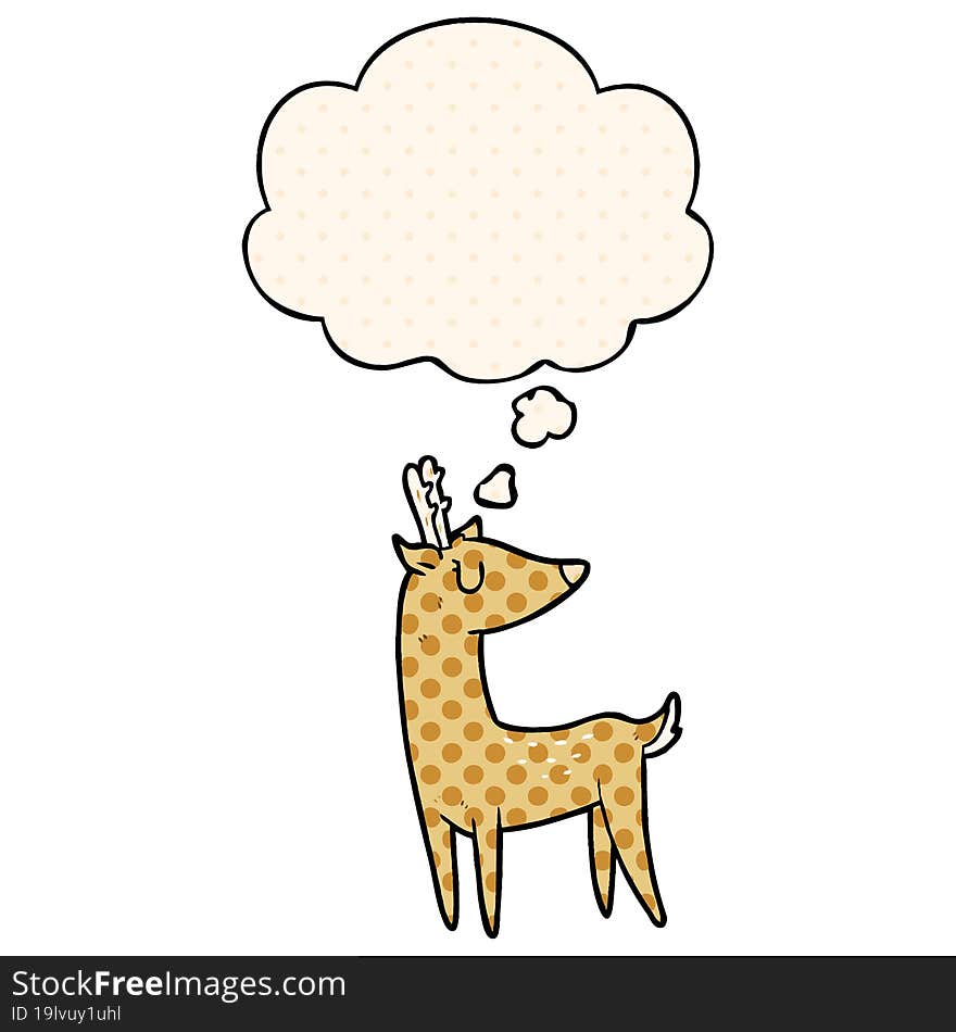 cartoon deer with thought bubble in comic book style