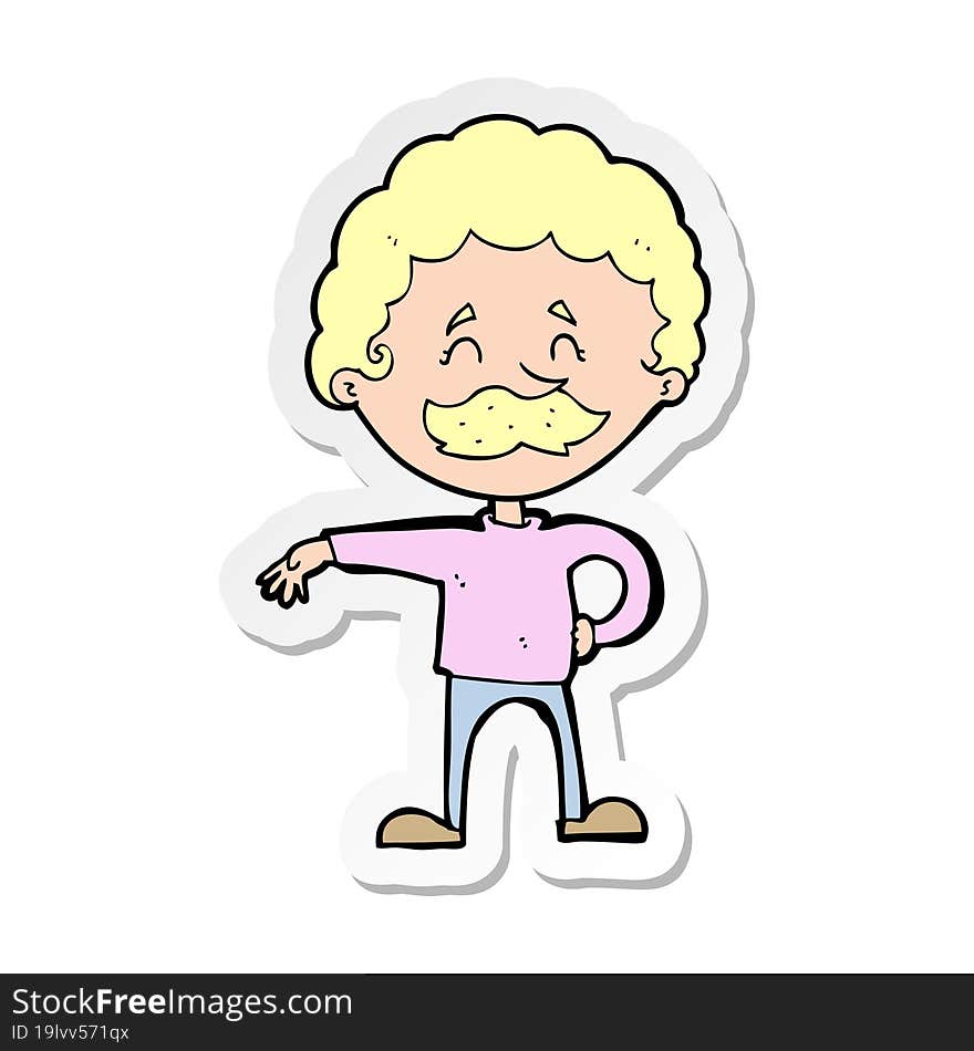 sticker of a cartoon man making camp gesture