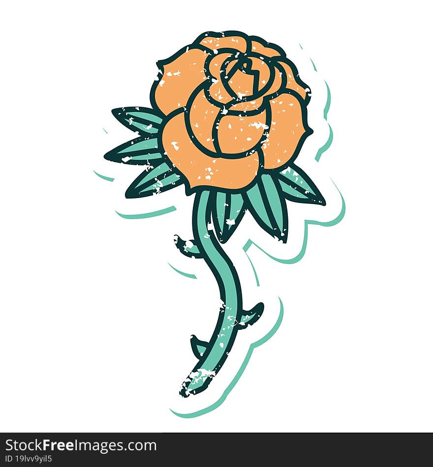 Distressed Sticker Tattoo Style Icon Of A Rose