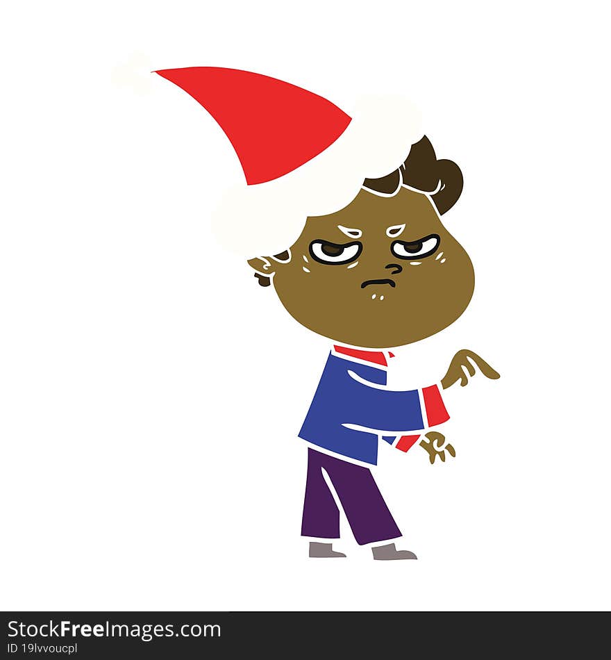 Flat Color Illustration Of A Angry Man Wearing Santa Hat