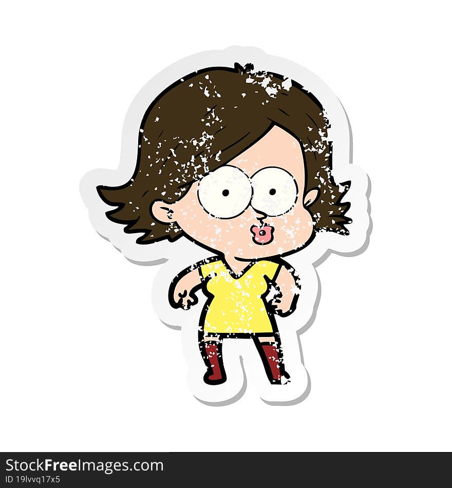 Distressed Sticker Of A Cartoon Girl Pouting