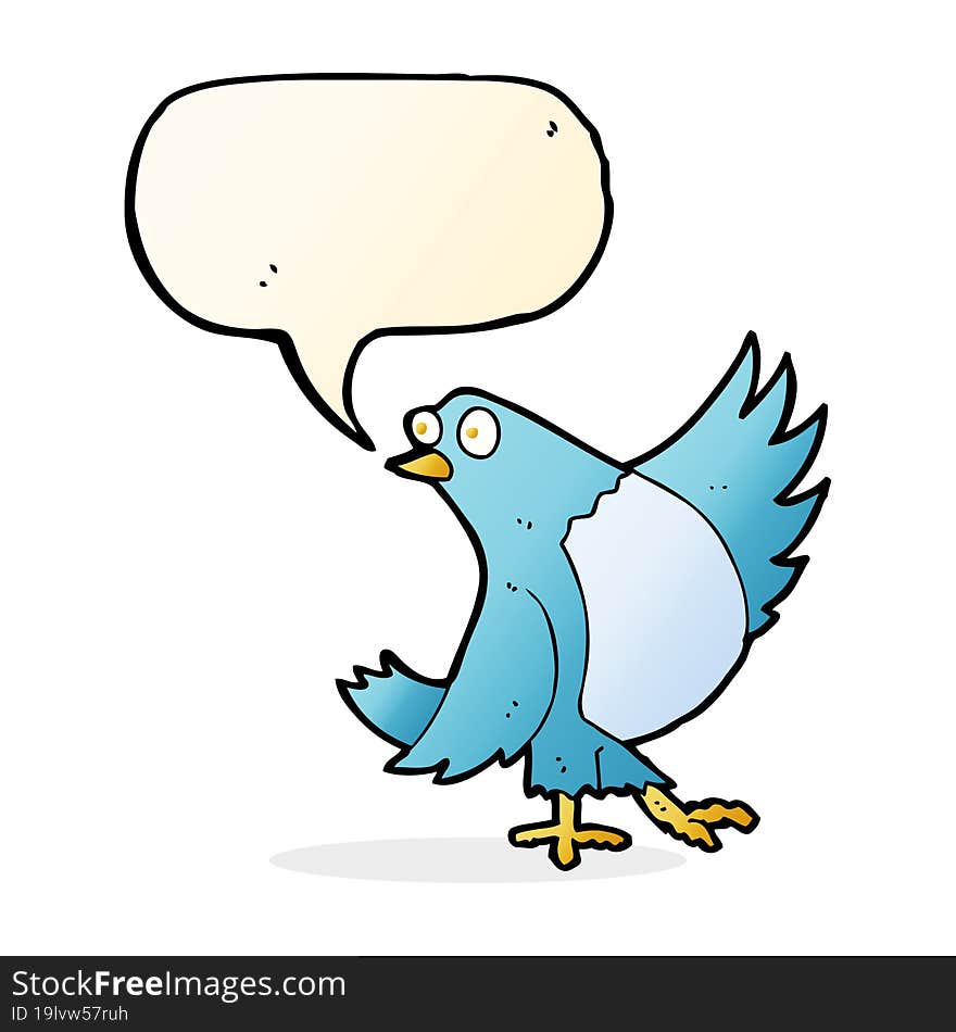 cartoon dancing bluebird with speech bubble