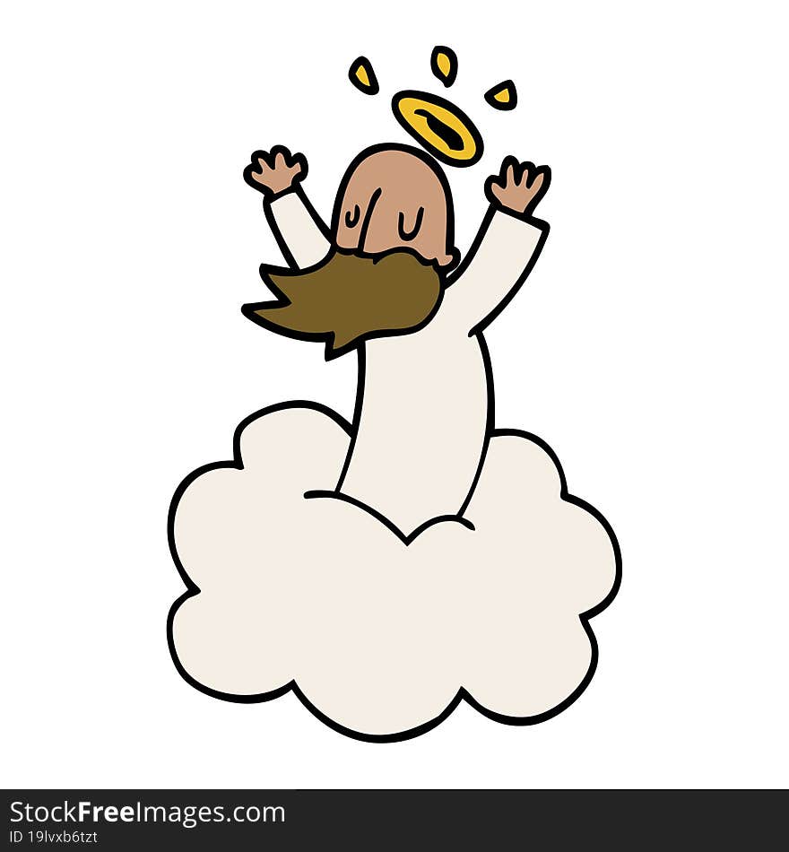 Cartoon Doodle God On Cloud