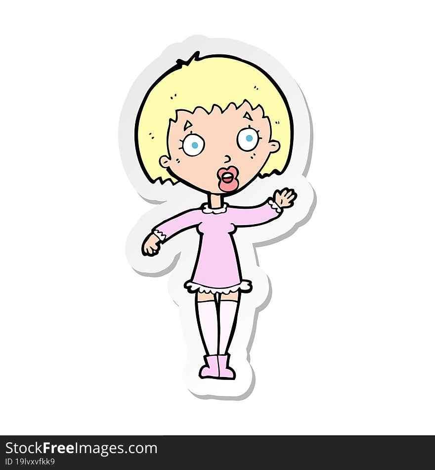 Sticker Of A Cartoon Waving Woman