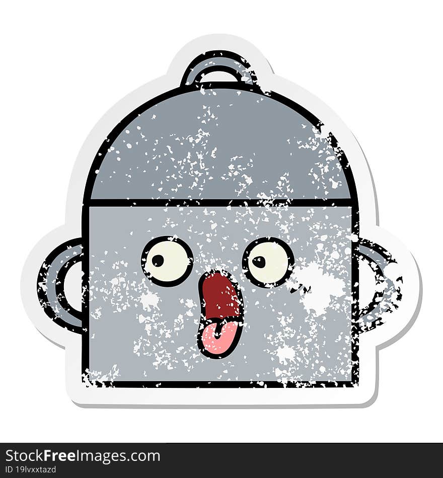 distressed sticker of a cute cartoon cooking pot