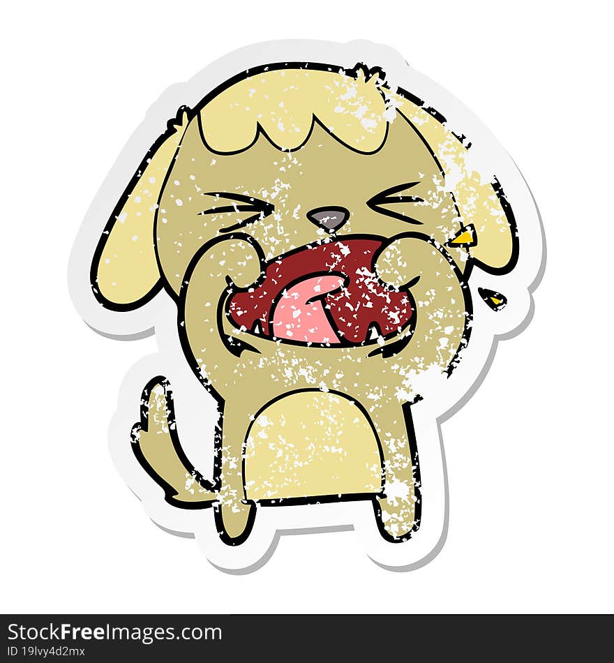 Distressed Sticker Of A Cute Cartoon Dog Barking