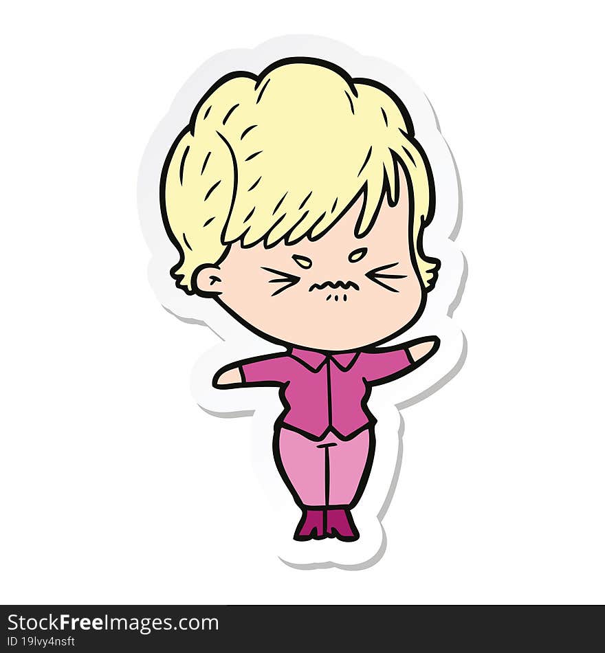 Sticker Of A Cartoon Frustrated Woman