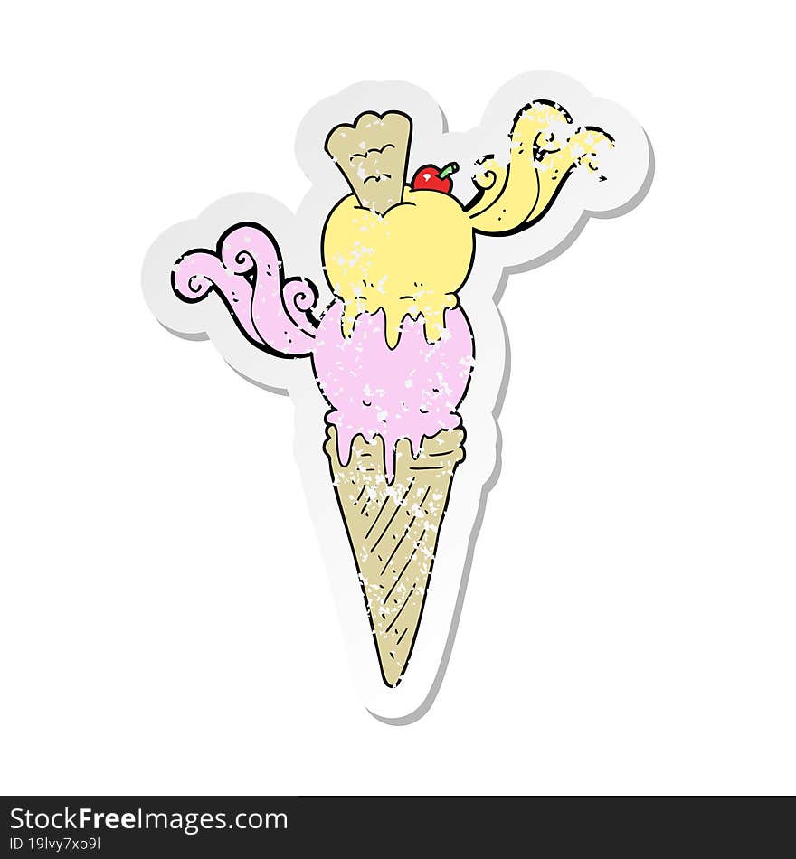 Retro Distressed Sticker Of A Cartoon Ice Cream Cone