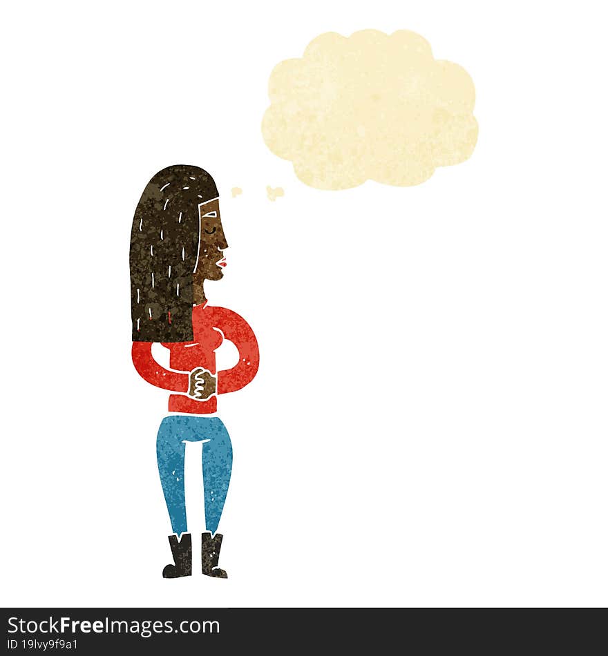 Cartoon Woman Ignoring With Thought Bubble