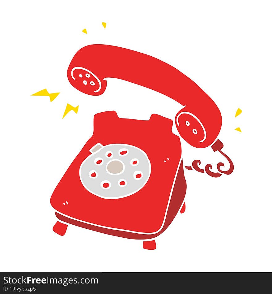 flat color illustration of a cartoon ringing telephone