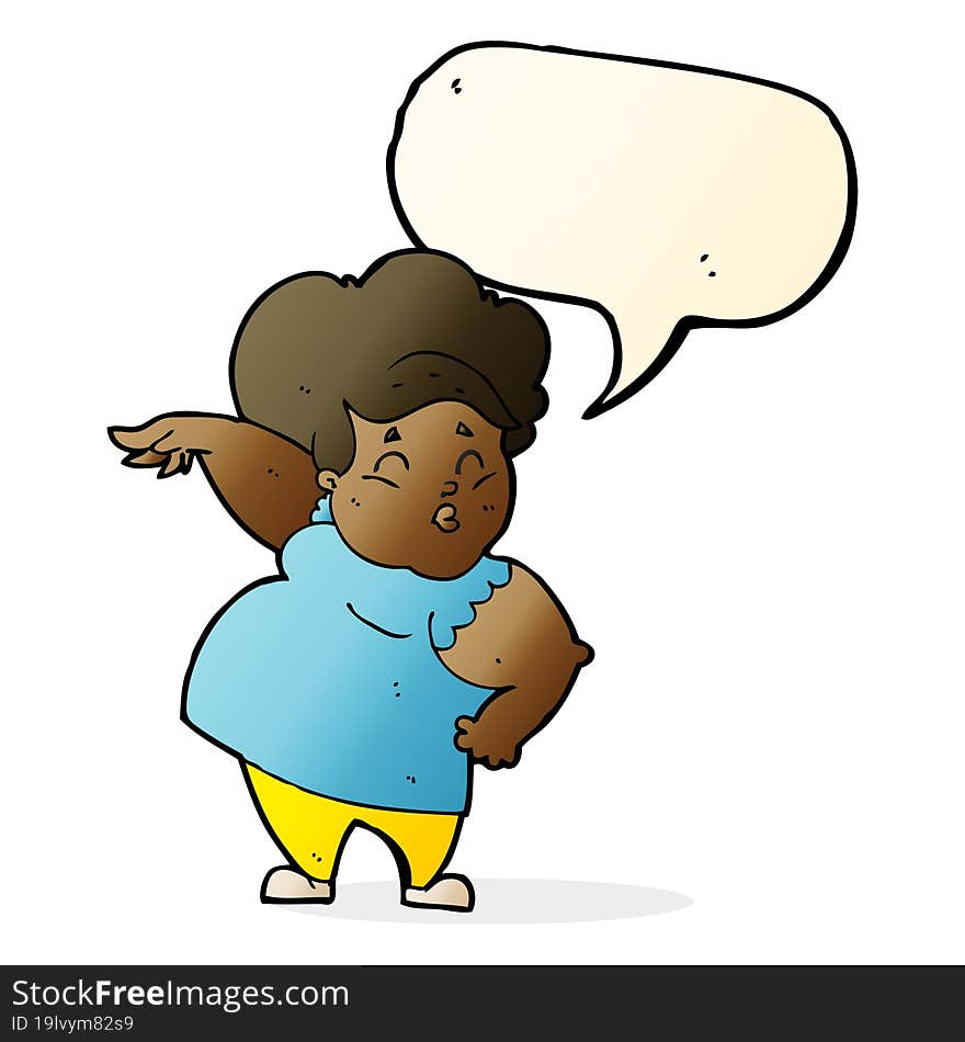 Cartoon Happy Overweight Lady With Speech Bubble