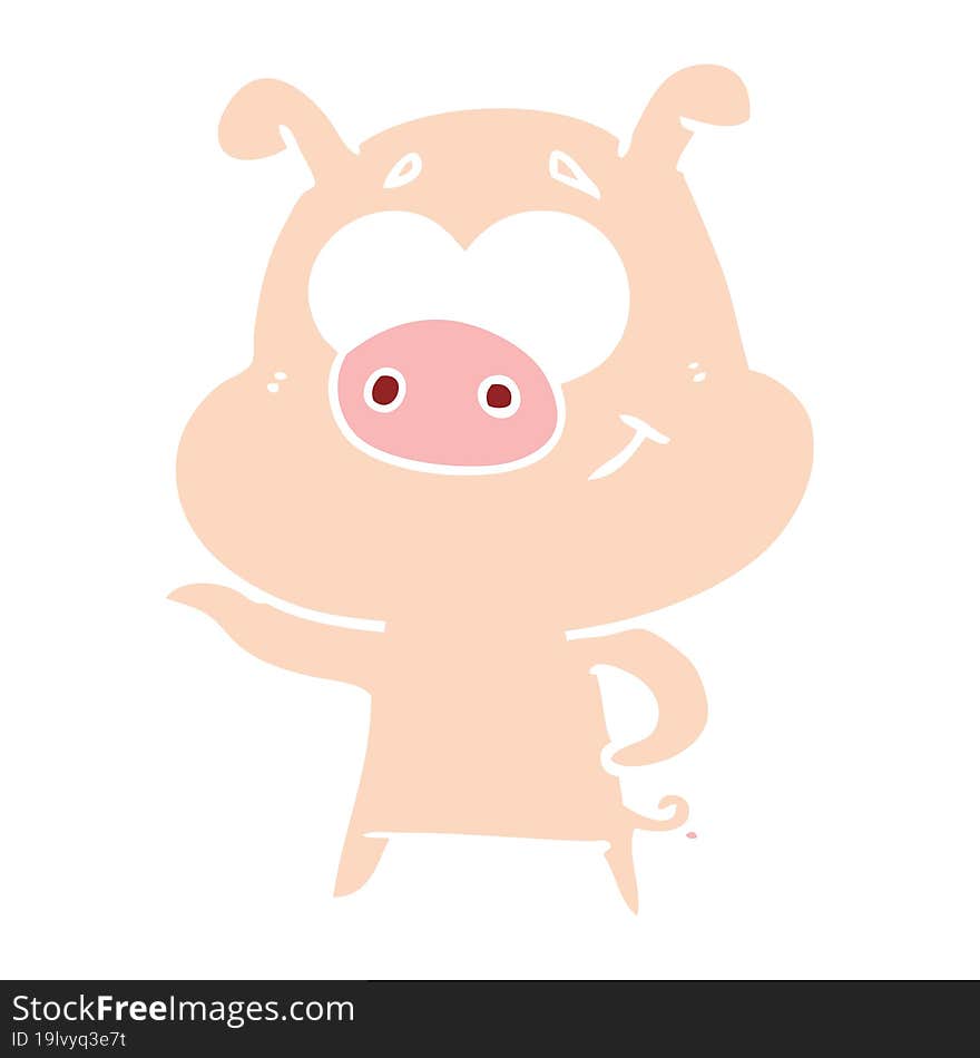 flat color style cartoon pig pointing