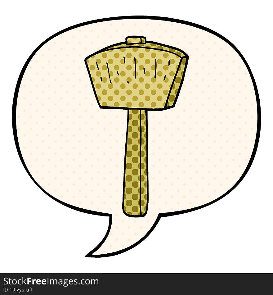 cartoon mallet and speech bubble in comic book style