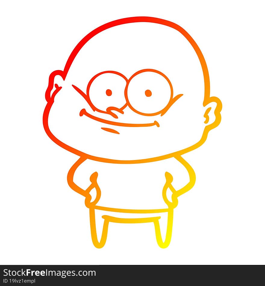 warm gradient line drawing cartoon bald man staring