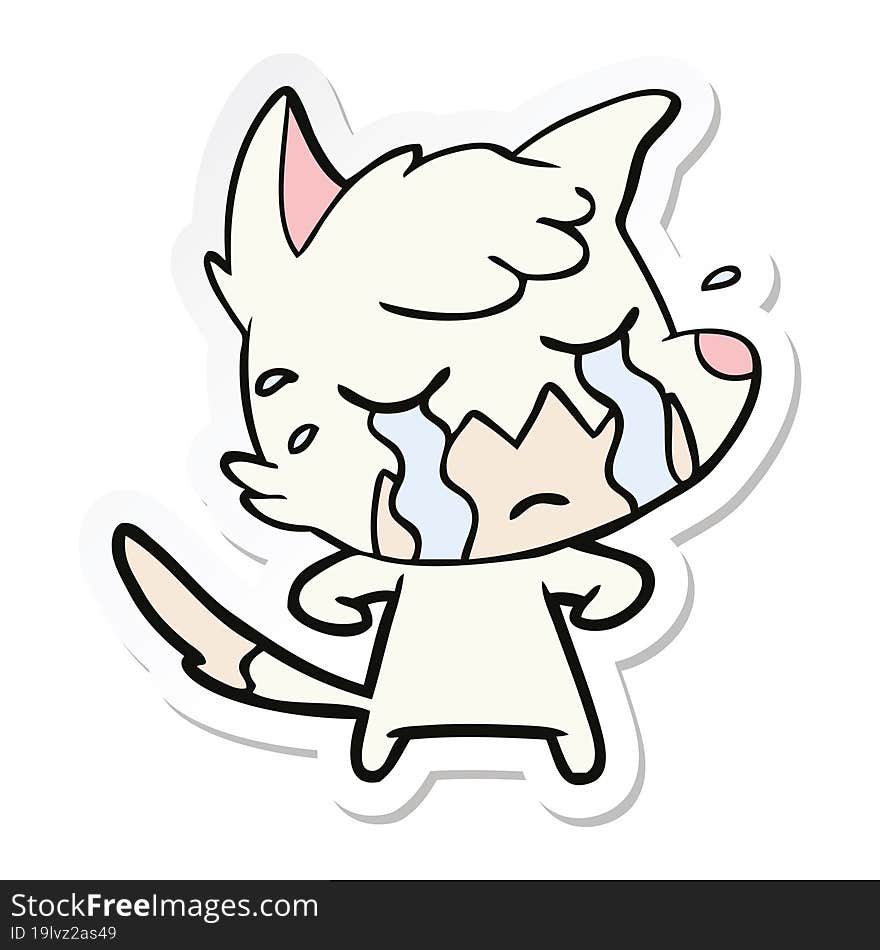 sticker of a crying fox cartoon