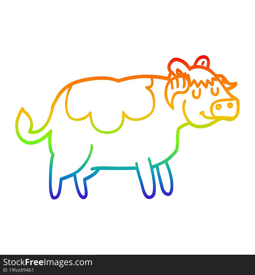 rainbow gradient line drawing of a cartoon cow