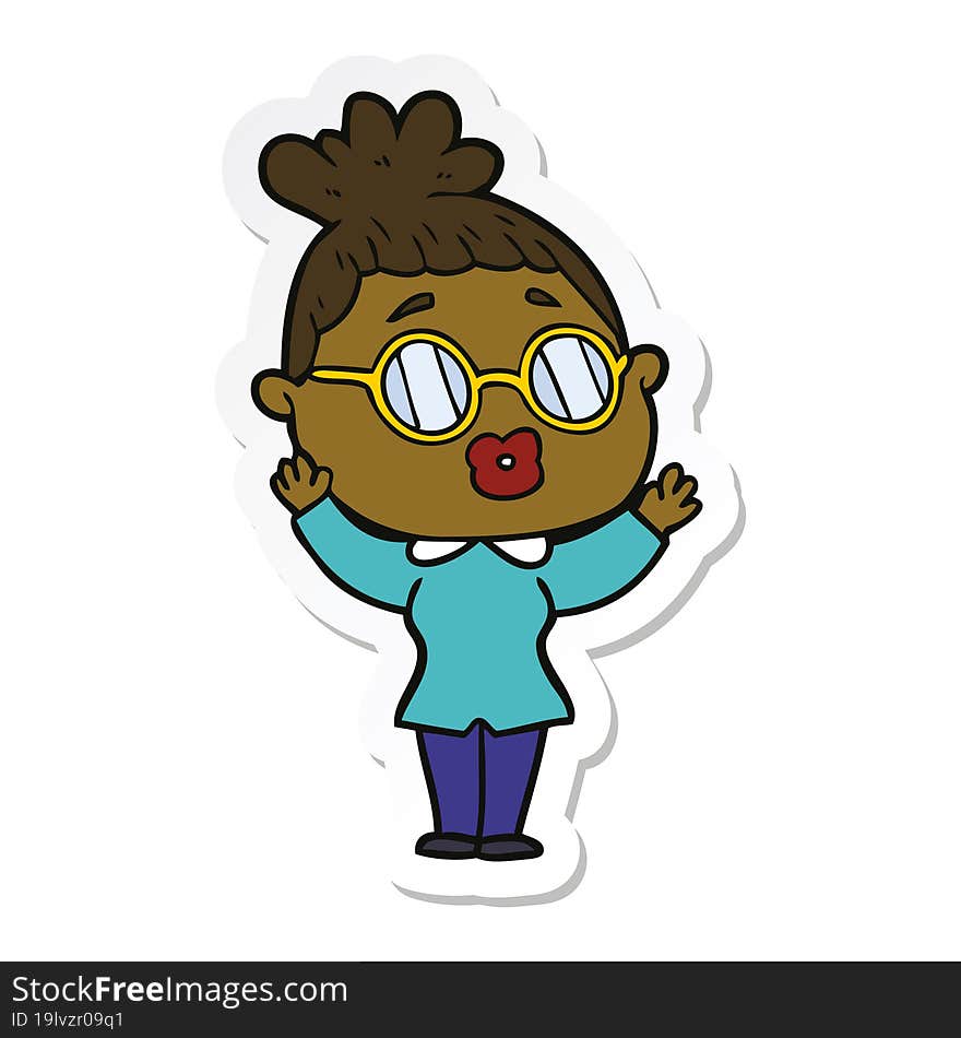 sticker of a cartoon woman wearing spectacles