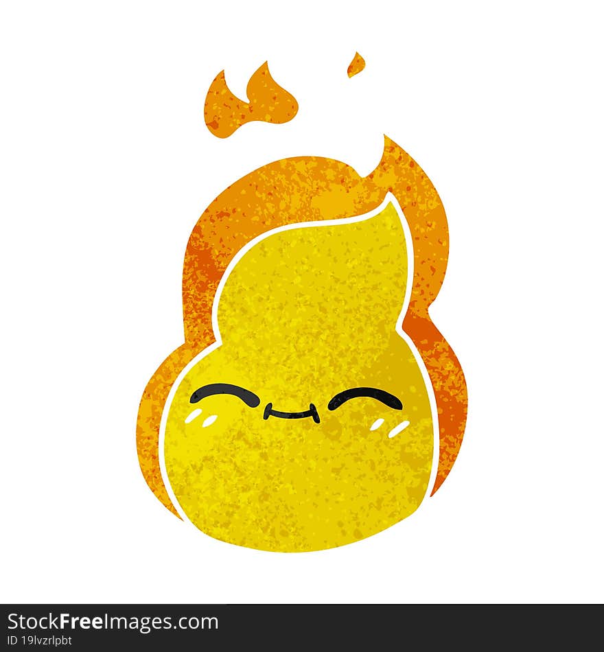 retro cartoon of cute kawaii fire flame