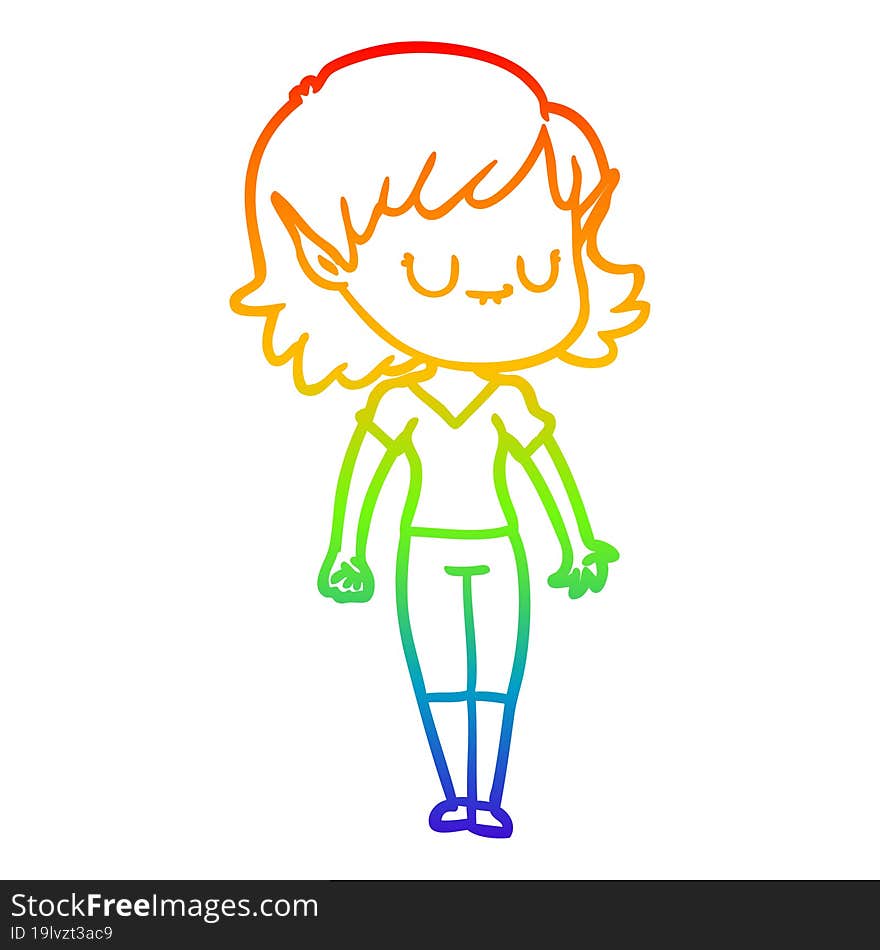 rainbow gradient line drawing happy cartoon elf girl