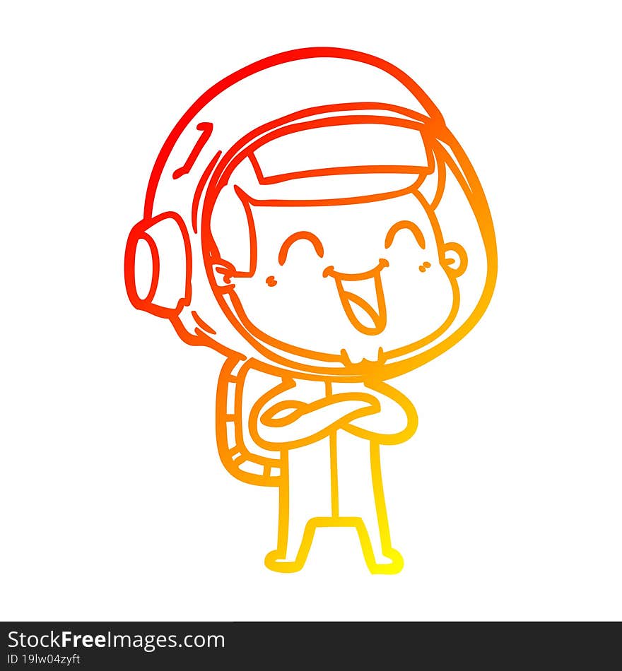 warm gradient line drawing of a happy cartoon astronaut