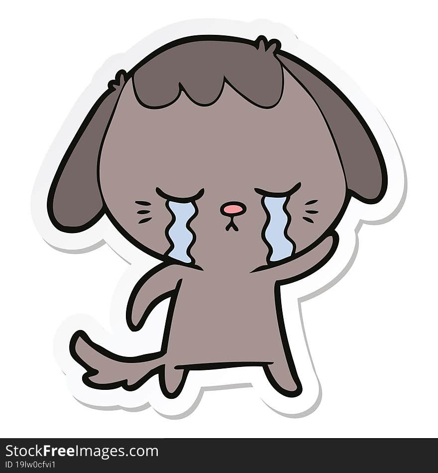 Sticker Of A Cartoon Crying Dog