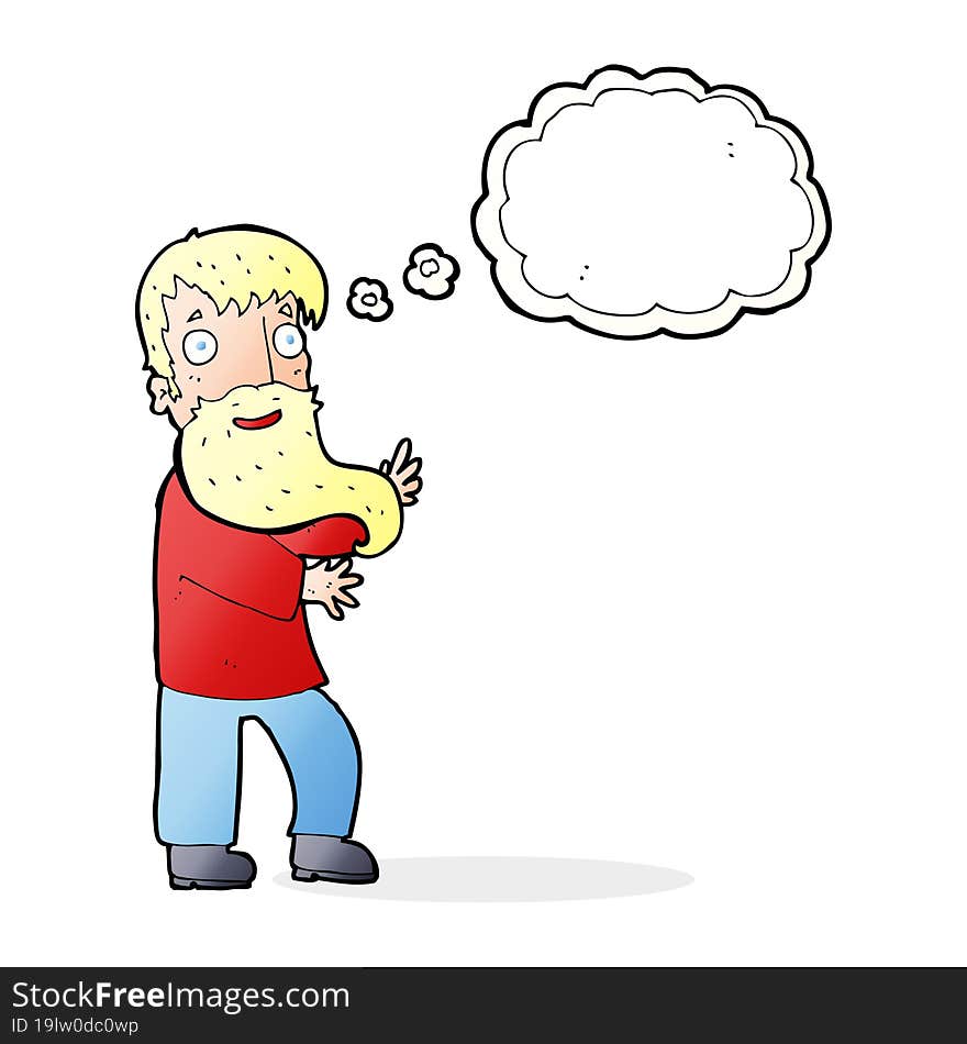 cartoon excited bearded man with thought bubble