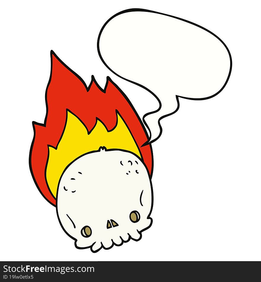 spooky cartoon flaming skull and speech bubble