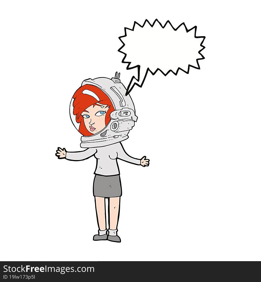 Cartoon Woman Wearing Astronaut Helmet With Speech Bubble