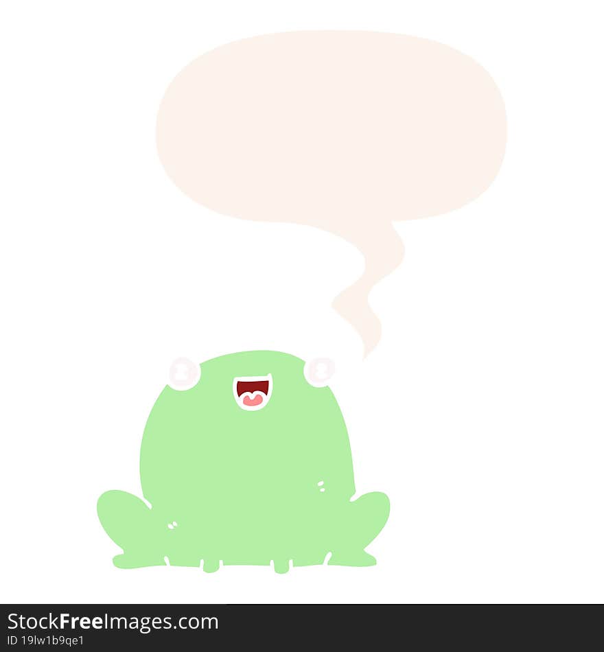 cute cartoon frog and speech bubble in retro style