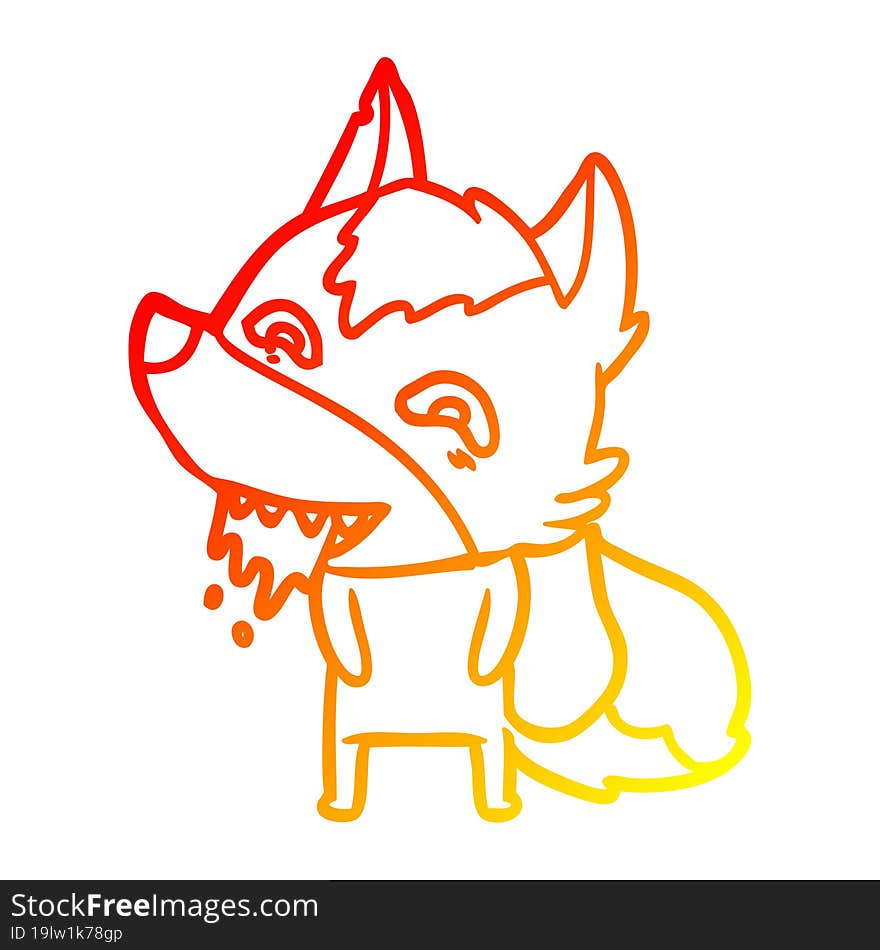 warm gradient line drawing cartoon hungry wolf