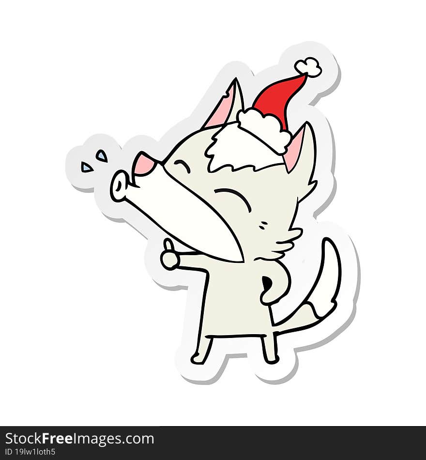 howling wolf sticker cartoon of a wearing santa hat