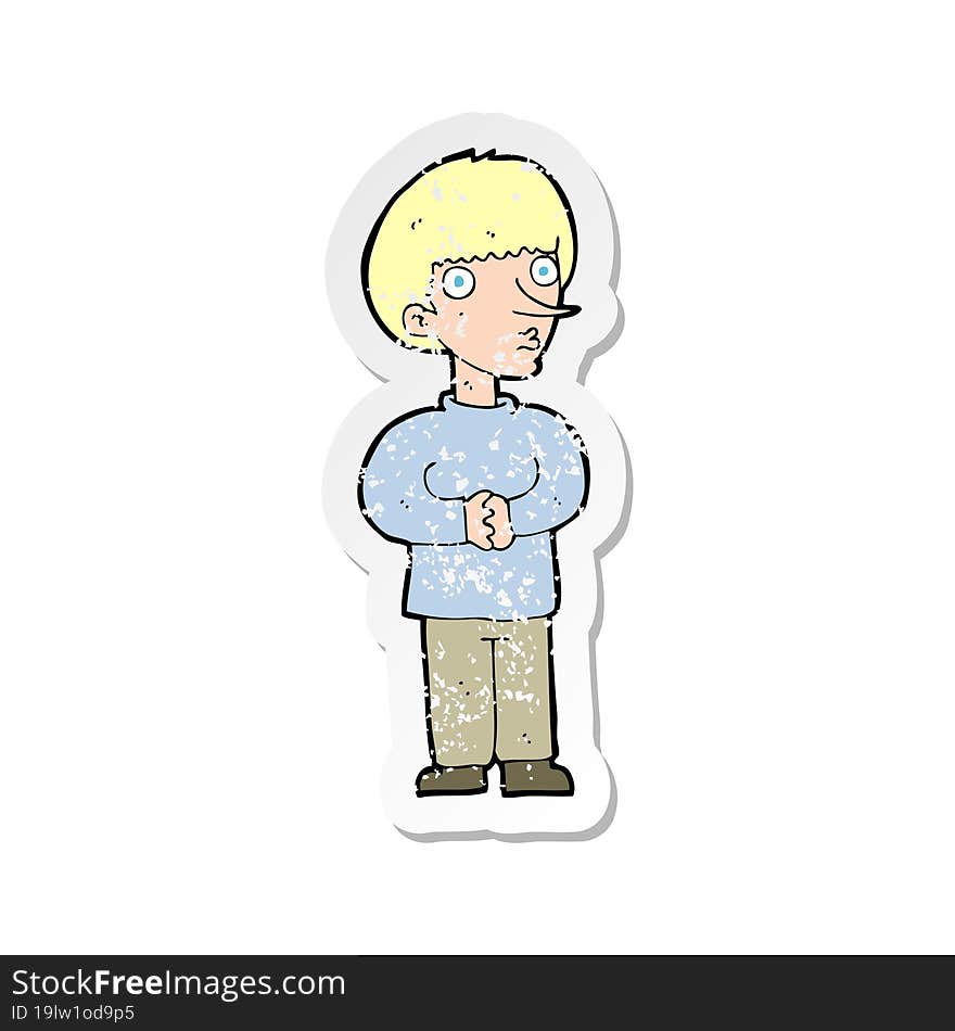 retro distressed sticker of a cartoon nervous man