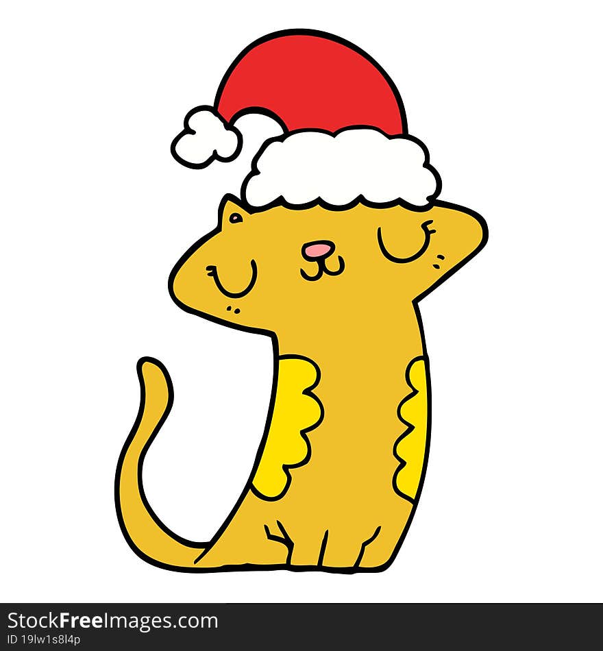 cute cartoon cat wearing christmas hat