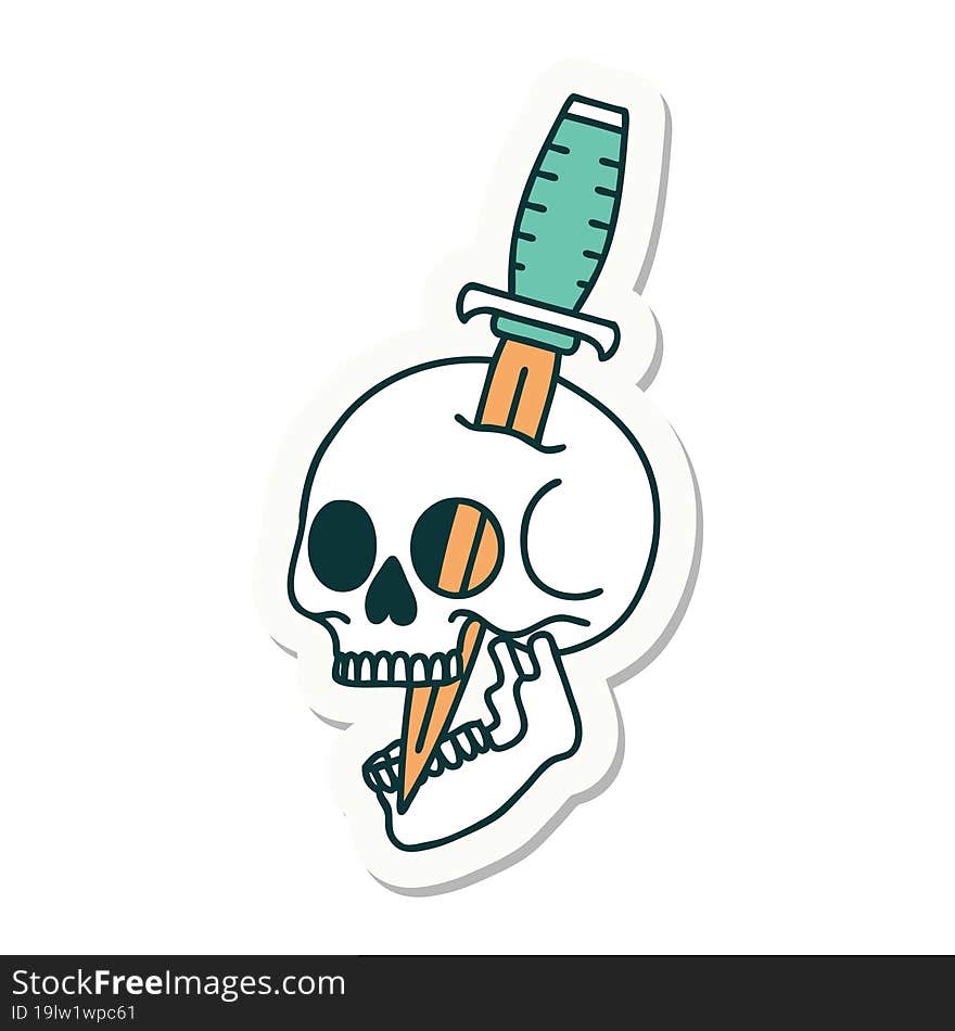 tattoo style sticker of a skull and dagger