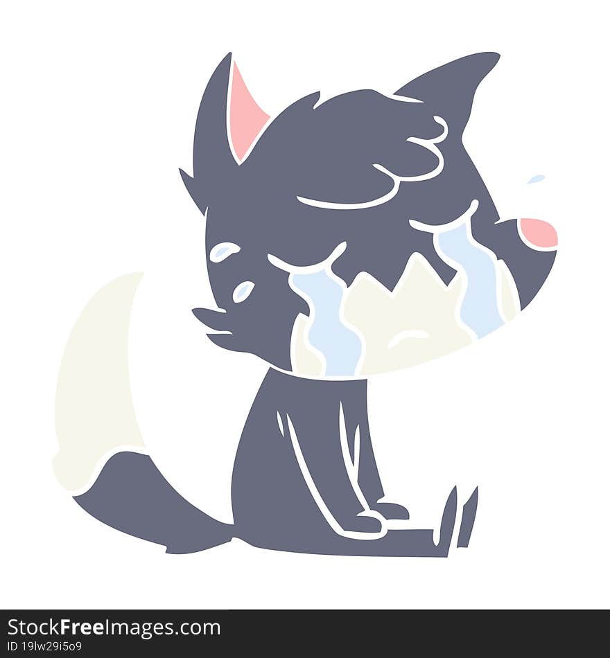 crying fox flat color style cartoon