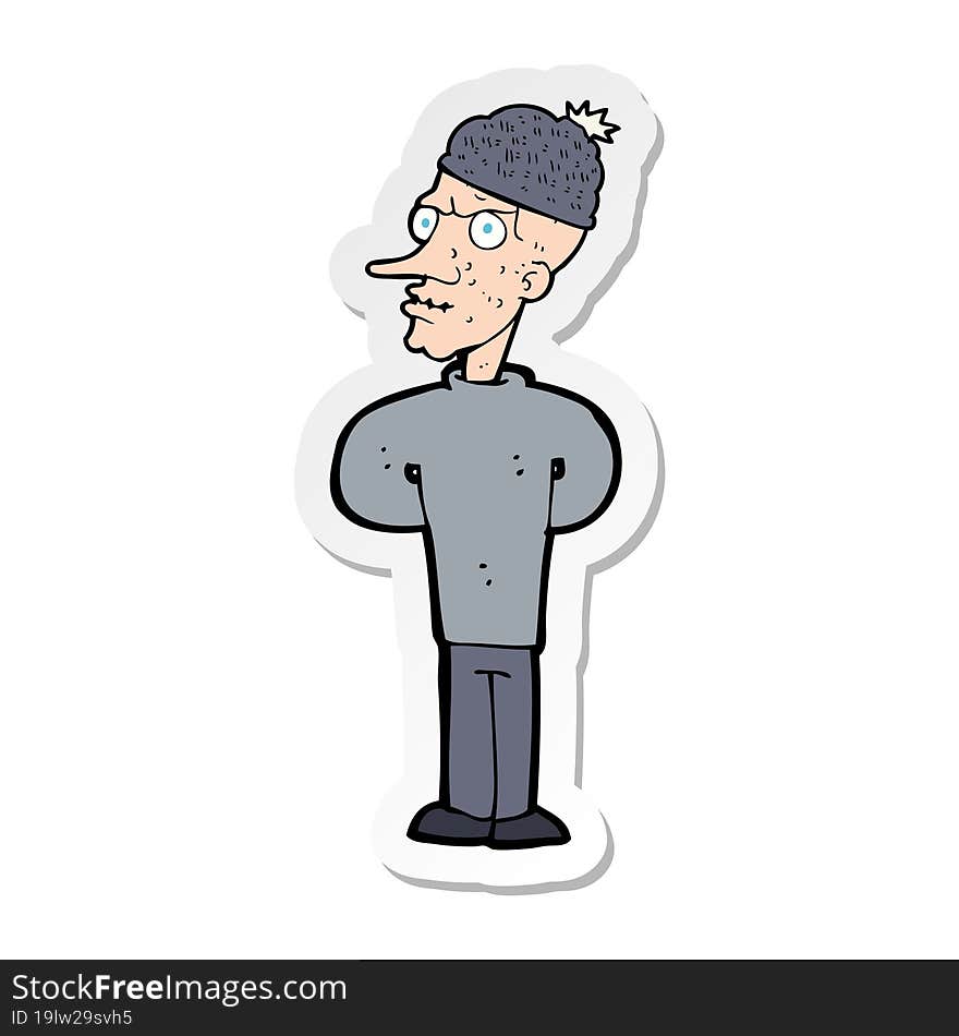 Sticker Of A Cartoon Man Wearing Winter Hat