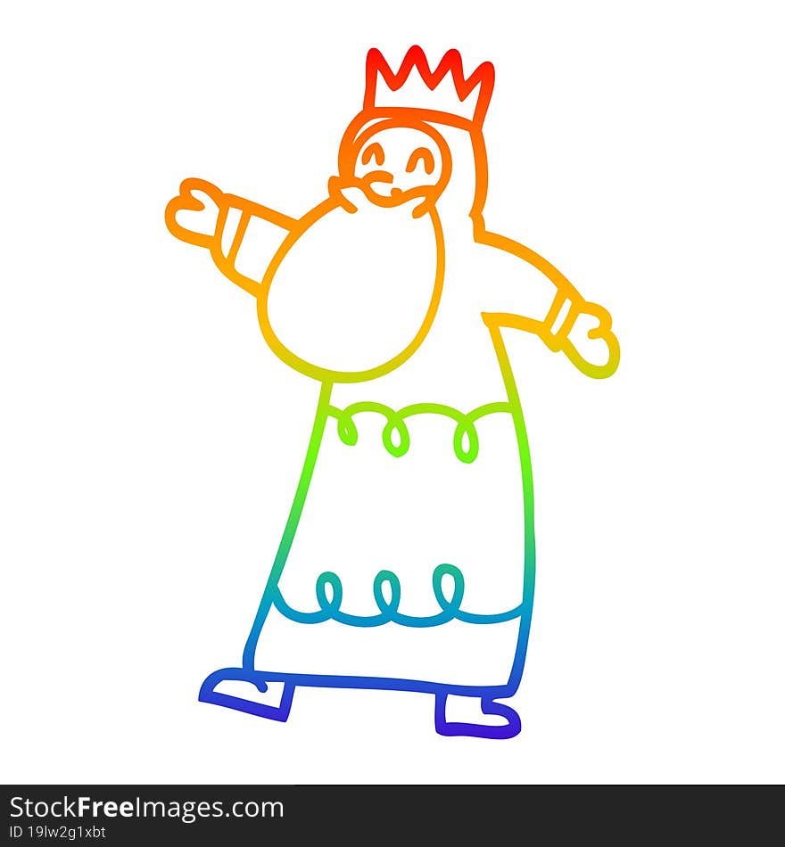 rainbow gradient line drawing of a cartoon wise king