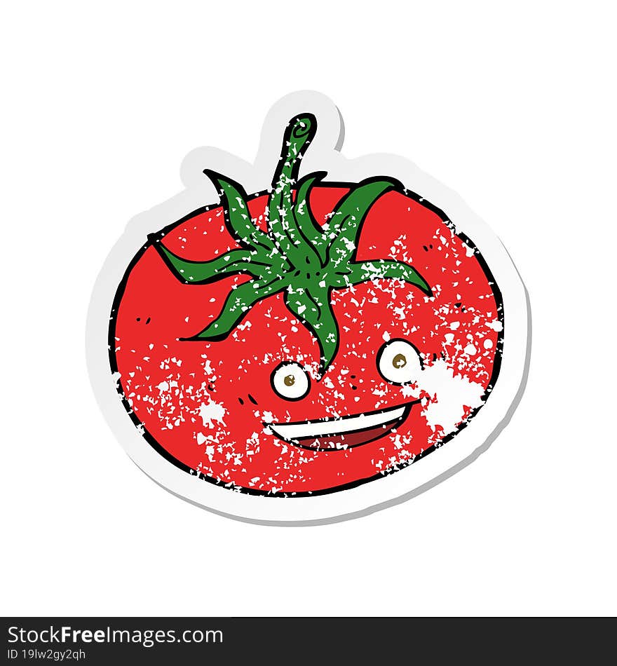 retro distressed sticker of a cartoon tomato