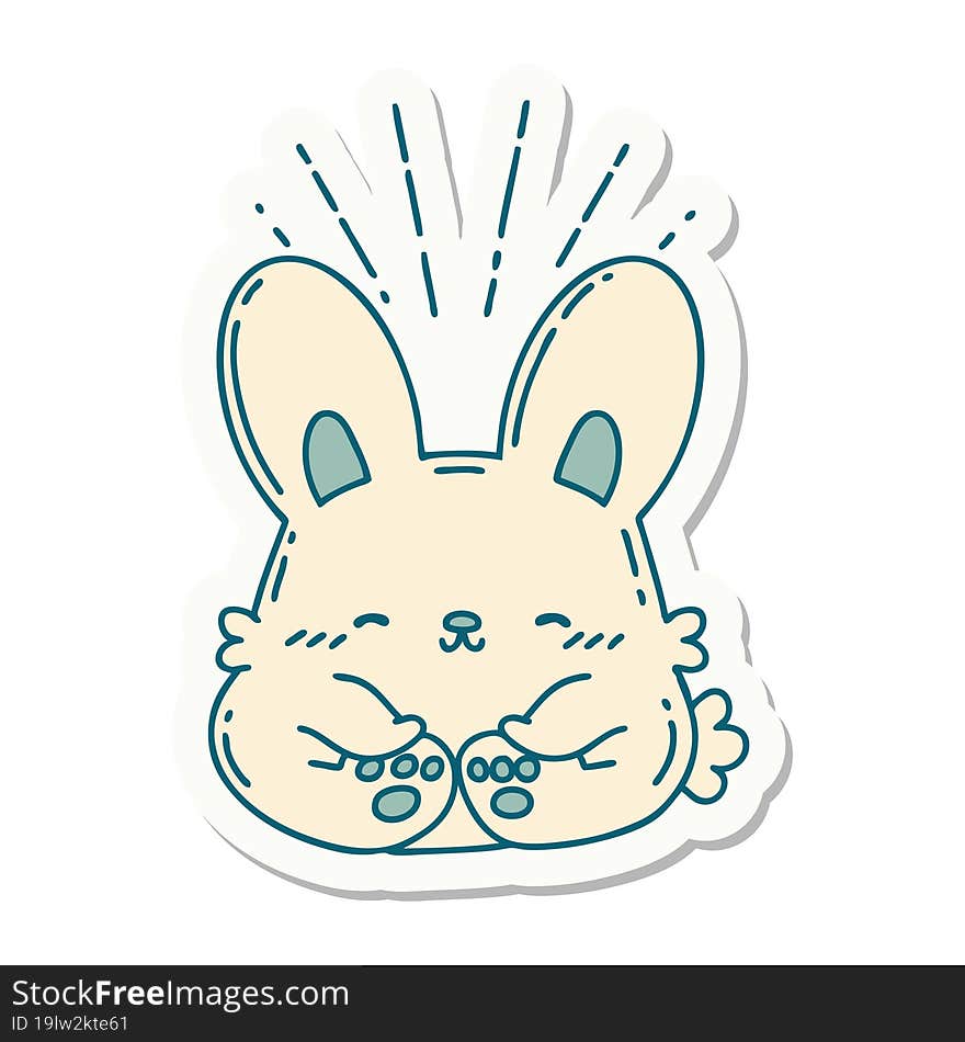 sticker of a tattoo style happy rabbit